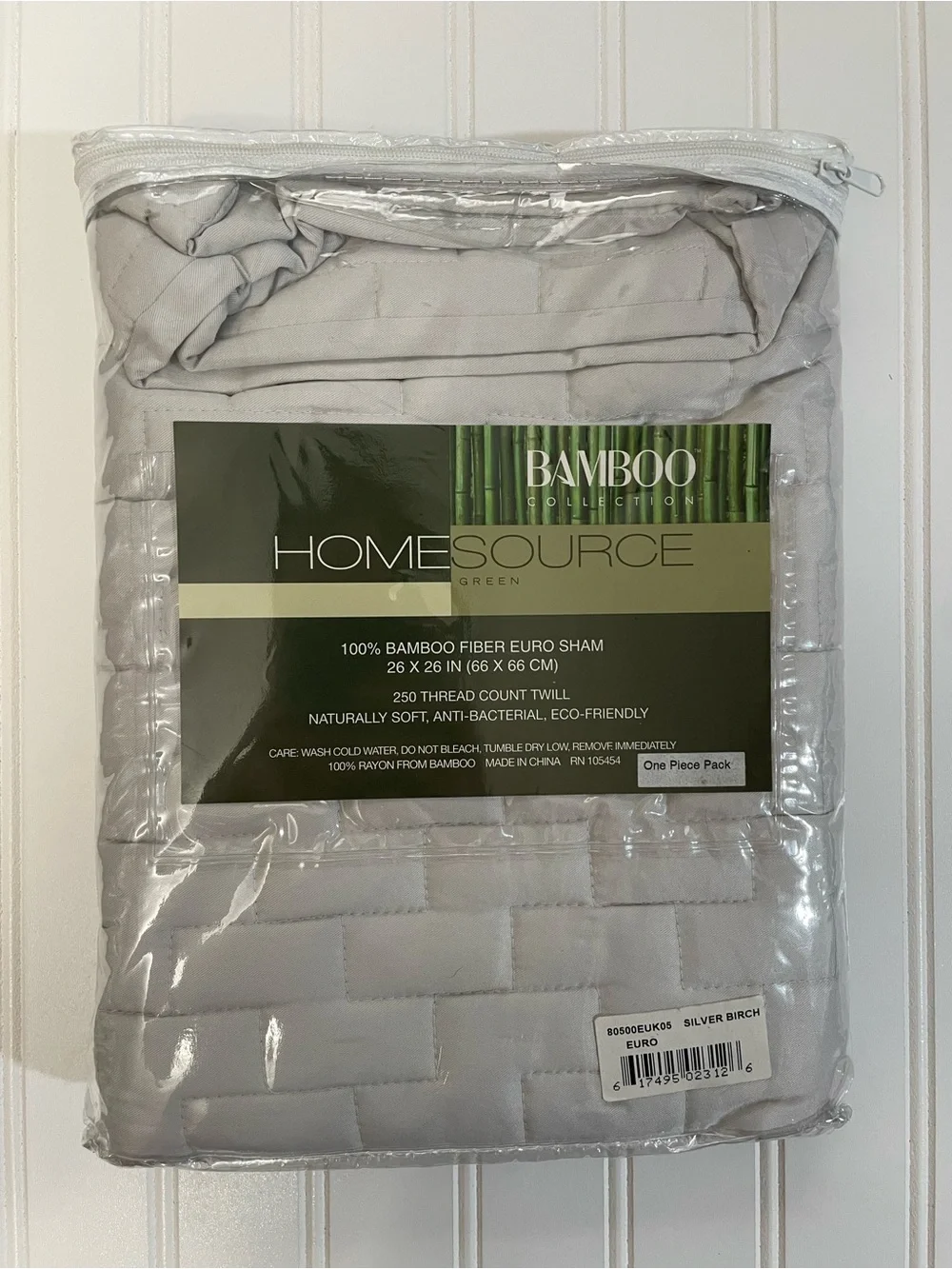 Home Source Green Bamboo Collection Euro Sham - in Silver Birch Color 250 Thread